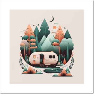 Camping Van, Adventure in the Forest Minimal Posters and Art